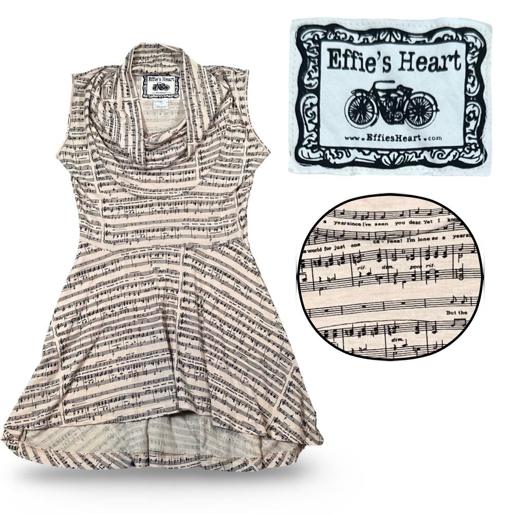 Effie's Heart Musical Note Print Mini Dress in Cream and Black, M